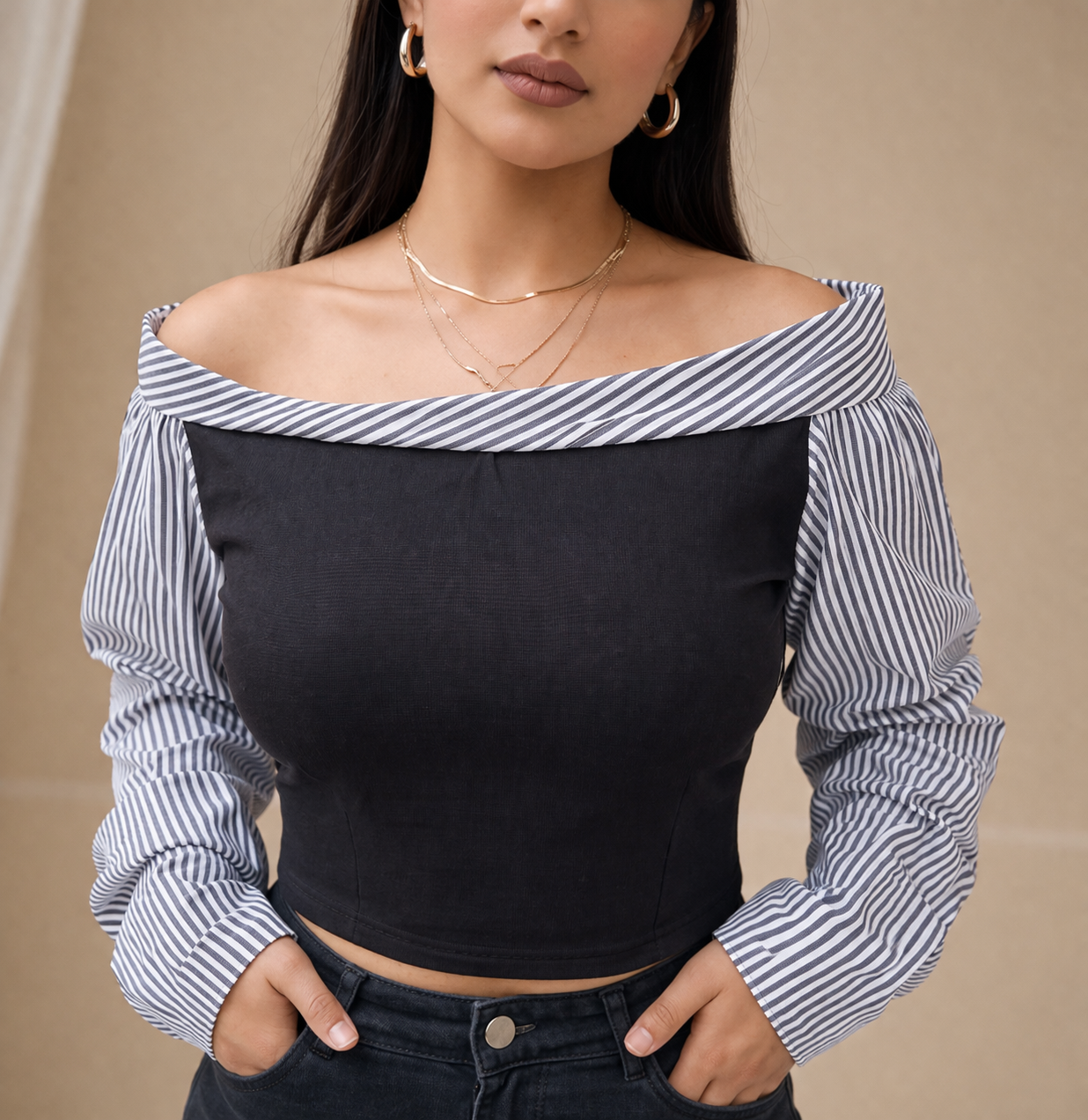 Stripe Off-Shoulder Cotton Top