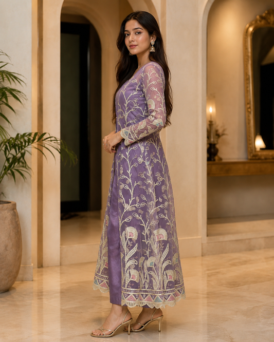 Lavender Embroidered Jumpsuit Set