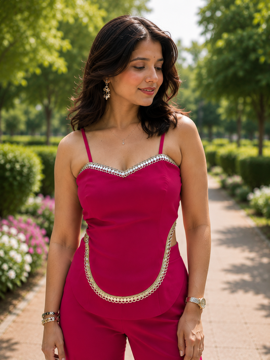 Pink Mirror Georgette Co-Ord Set