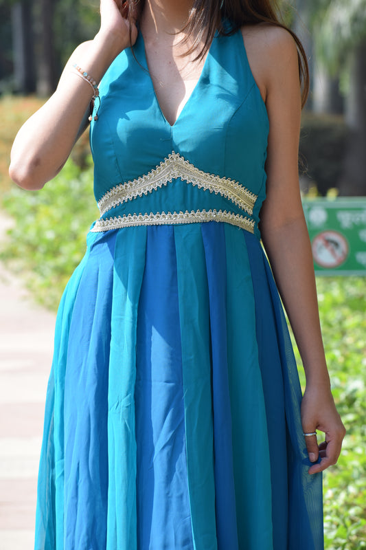 Aqua Backless Maxi Dress