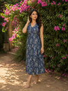 Denim Dress with Box Pleats & Silk Piping Collar Detail
