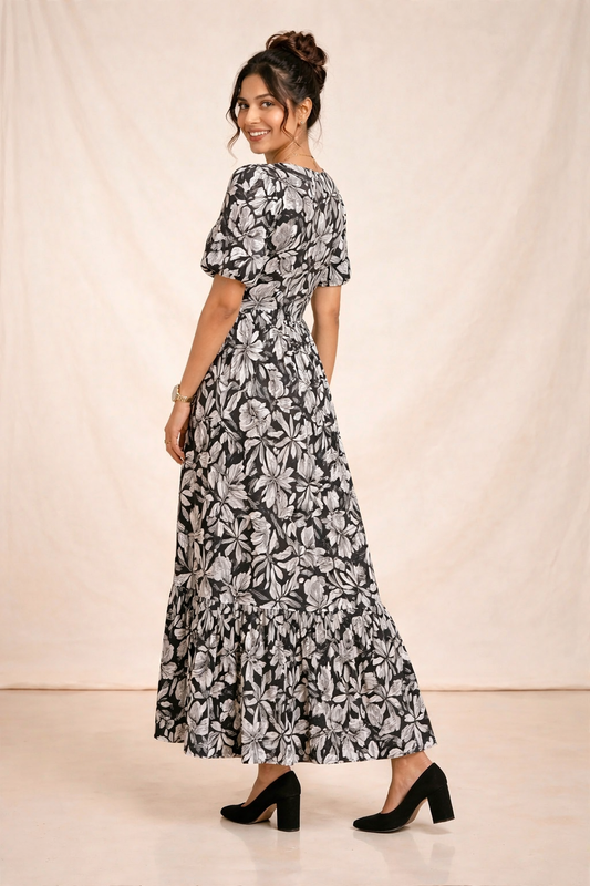 Midnight Bloom Rayon Cotton Dress