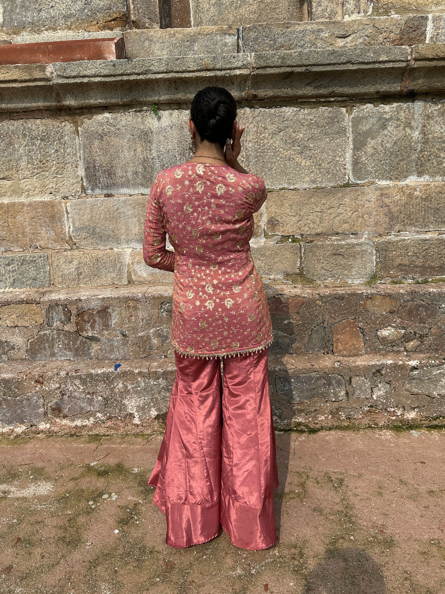 Pink Embroidered Jacket Set