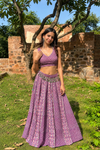 Purple Printed Cotton Lehenga Set