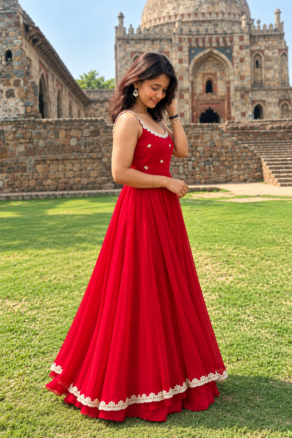 Red Georgette Flared Palazzo Set