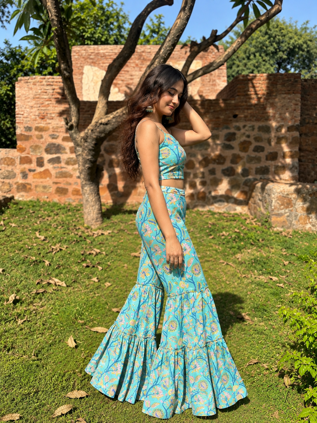 Turquoise Handblock Cotton Co-ord Set