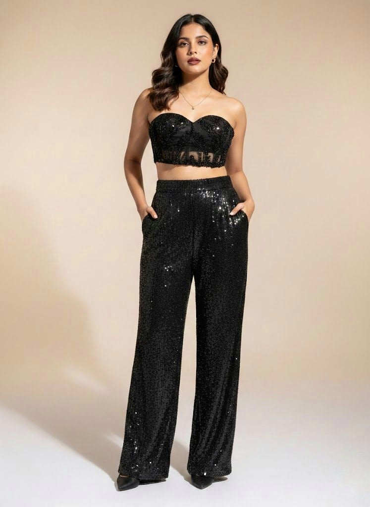 Midnight Sparkle Strapless Sequin Co-Ord Set