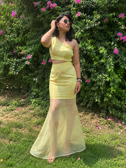 Pastel Yellow Organza Co-Ord Set