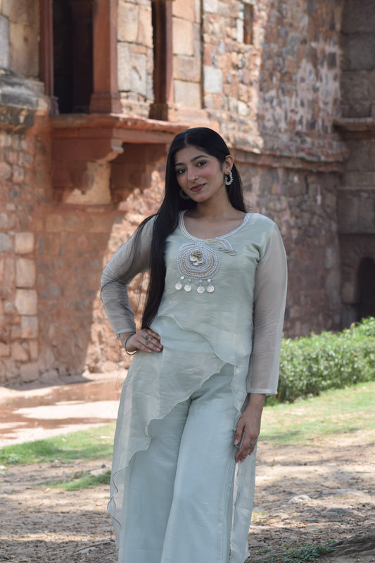 Mint Embroidery Shimmer Co-ord Set