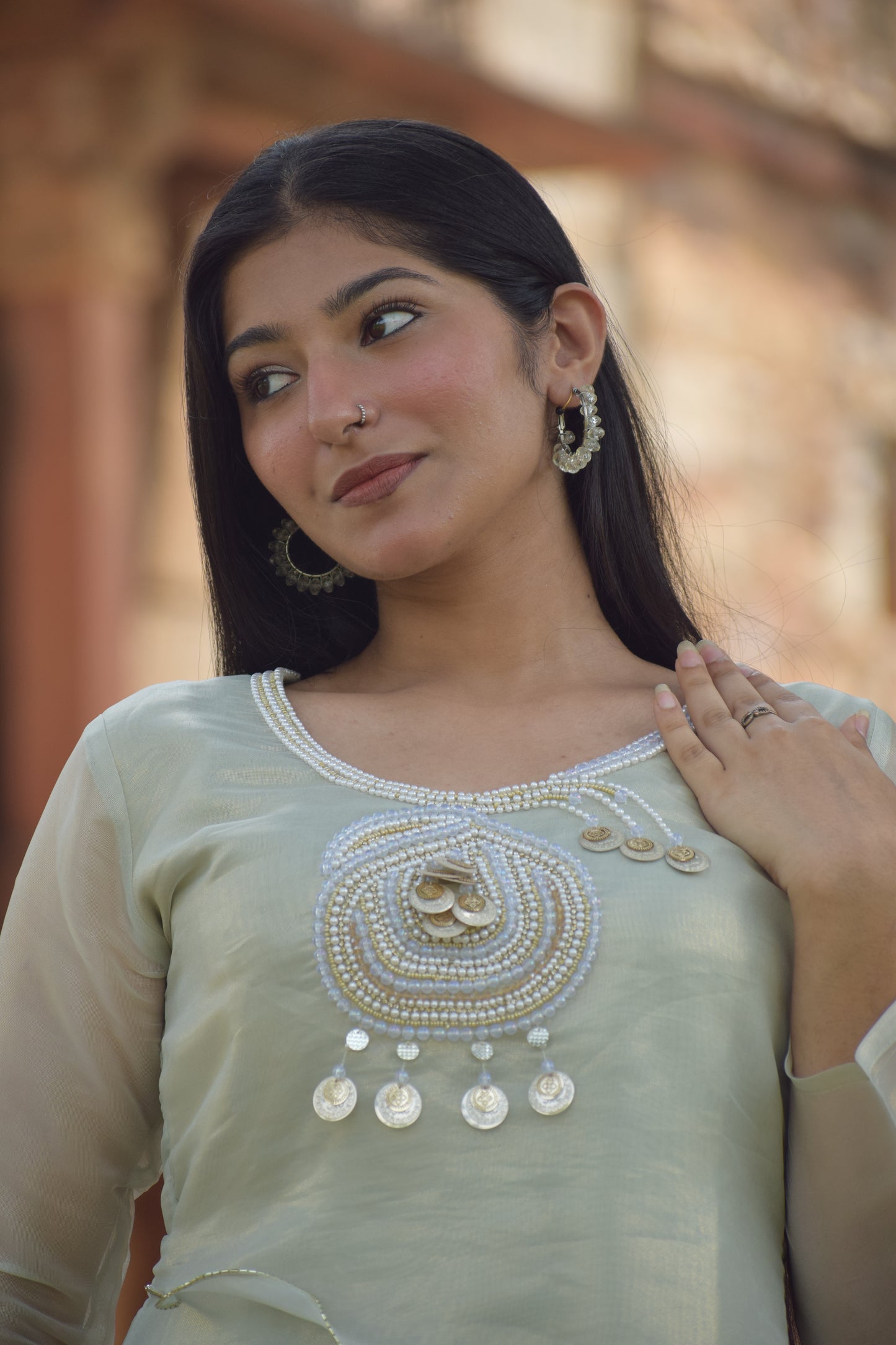 Mint Embroidery Shimmer Co-ord Set