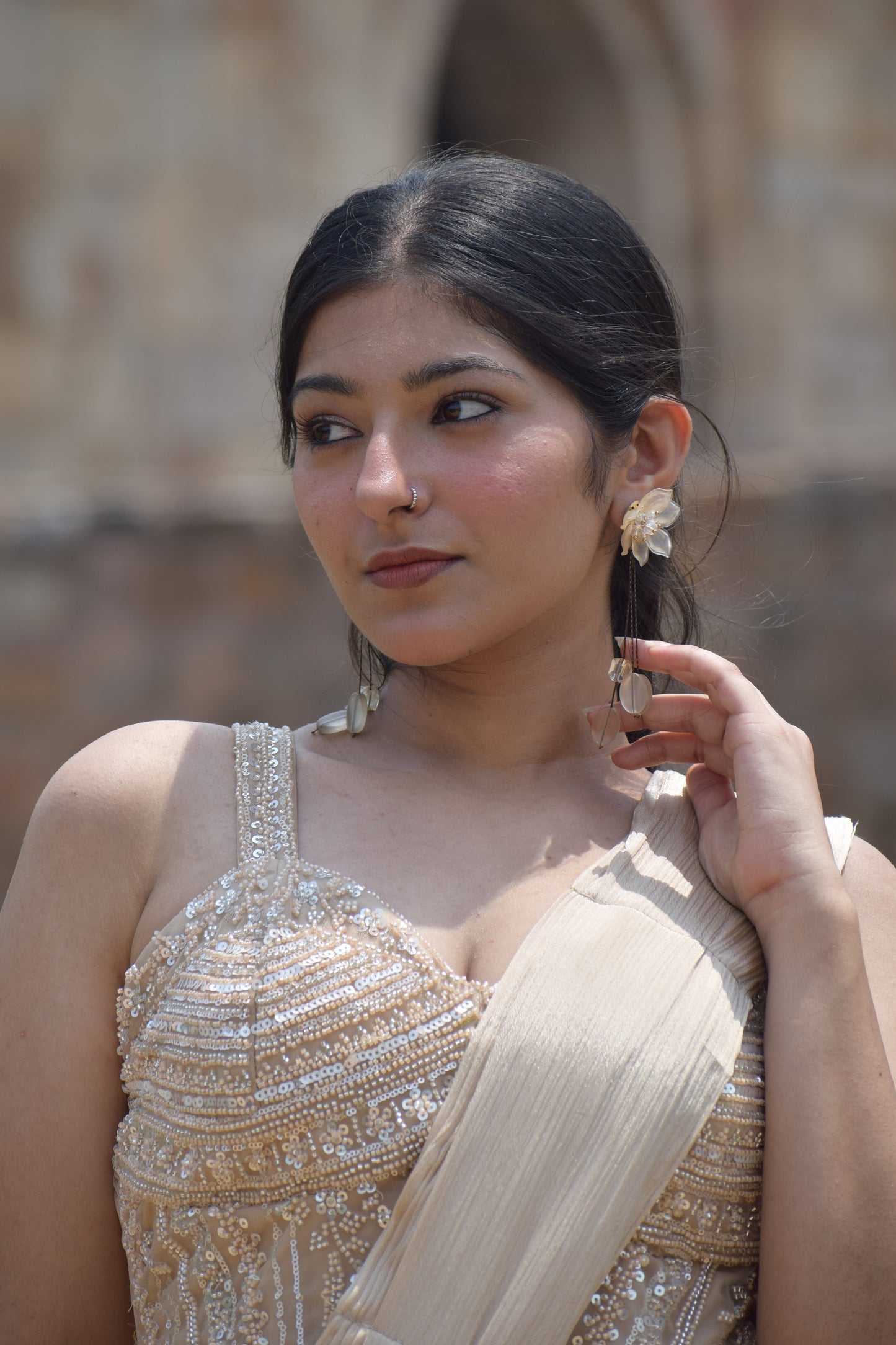 Golden Drape Saree with Embroidered Blouse