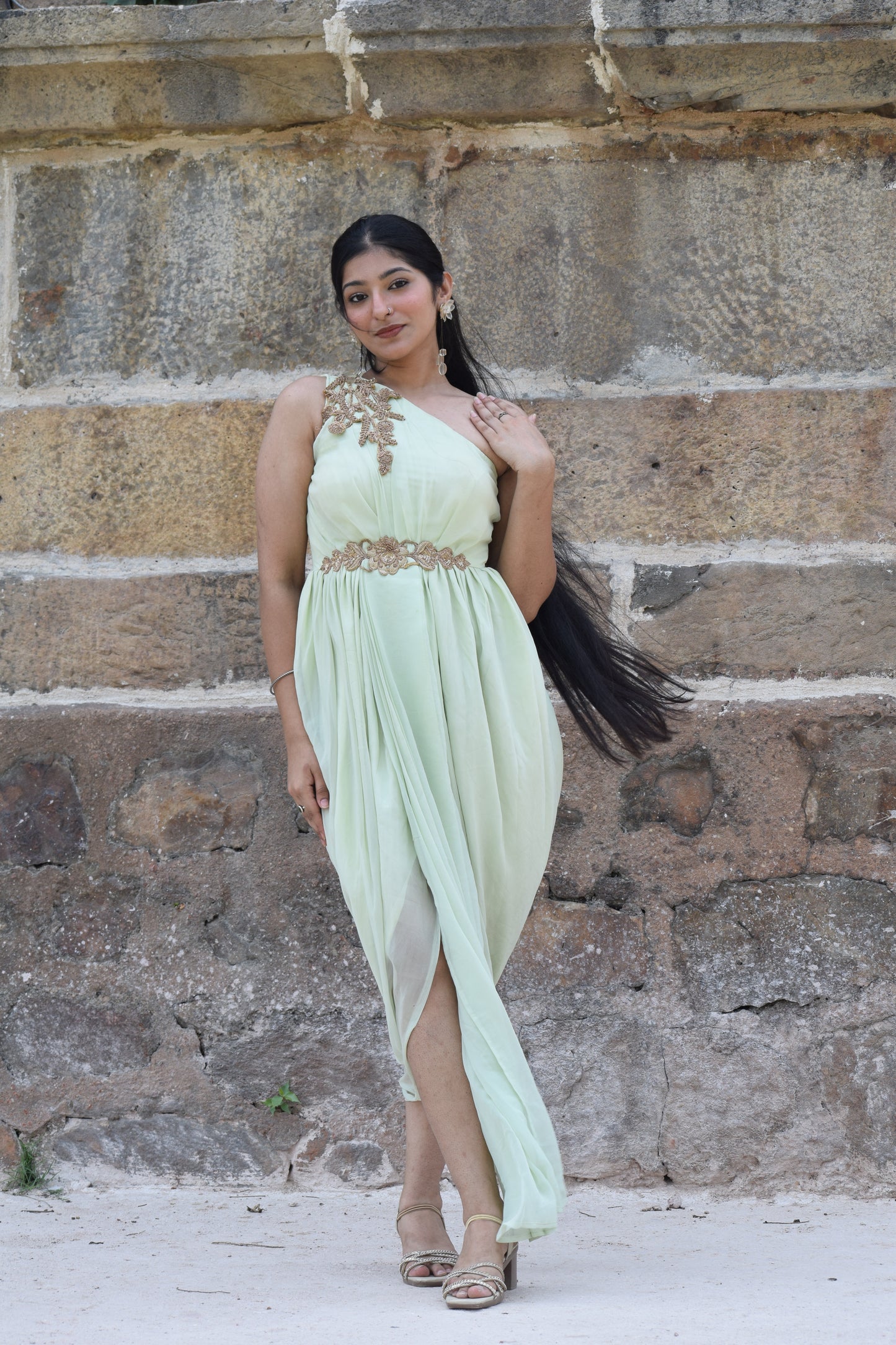 Sea Green One-Shoulder  Dress