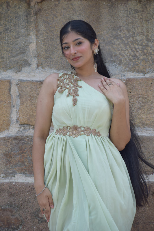 Sea Green One-Shoulder  Dress