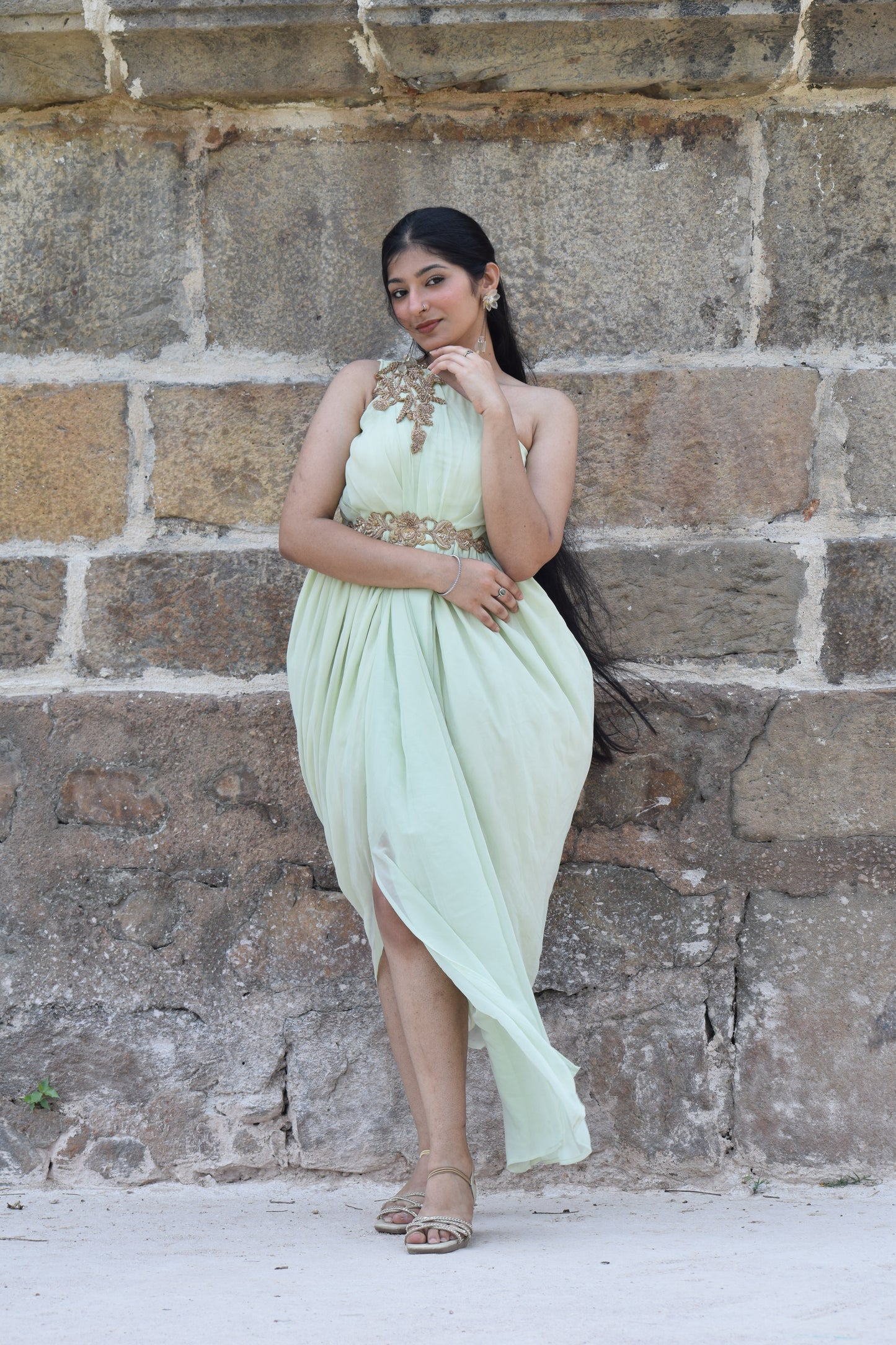 Sea Green One-Shoulder  Dress