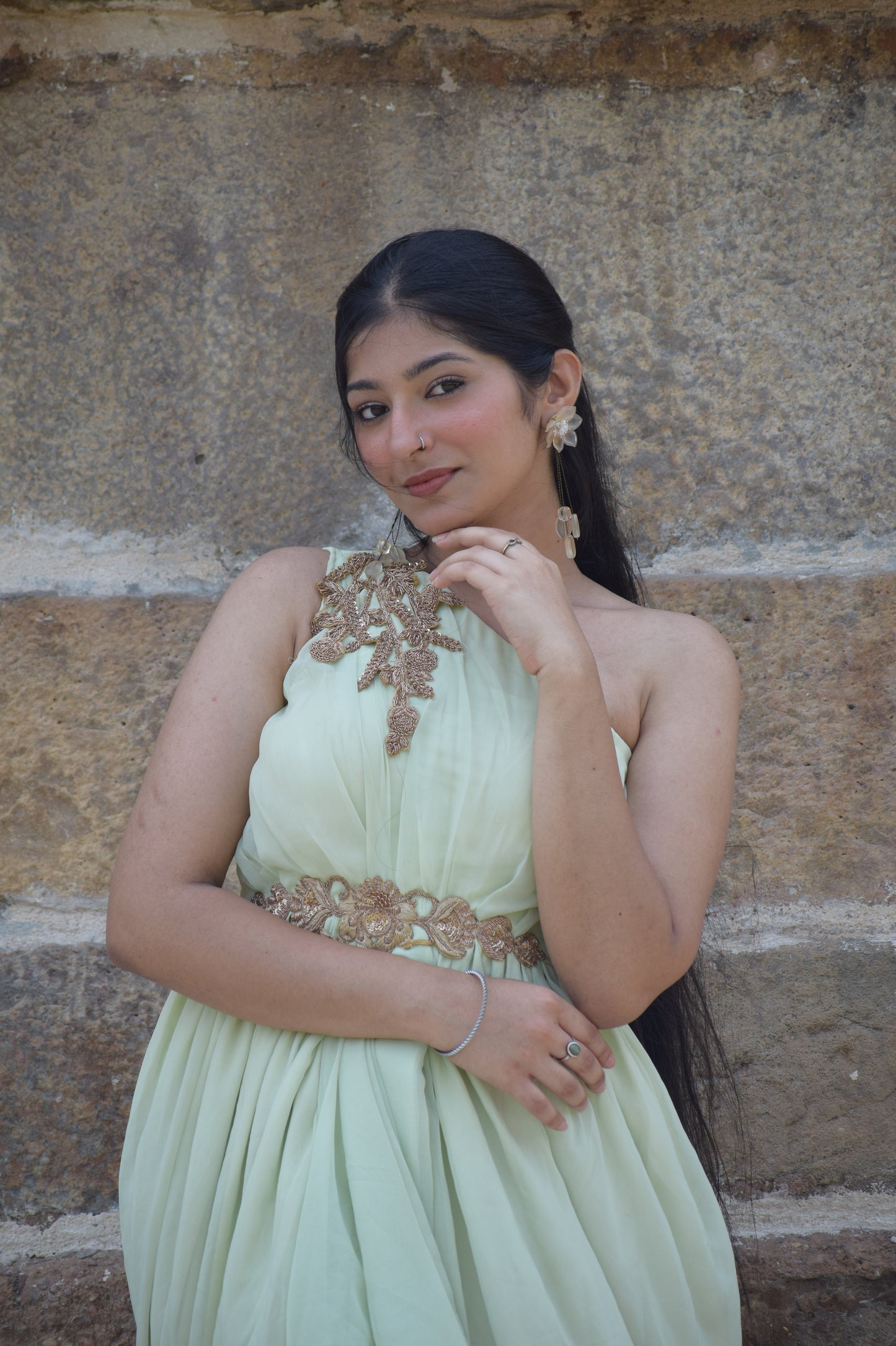 Sea Green One-Shoulder  Dress
