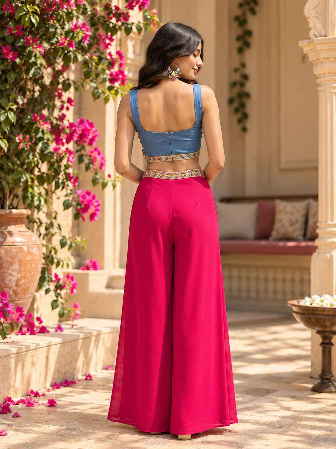 Denim Georgette Palazzo Set