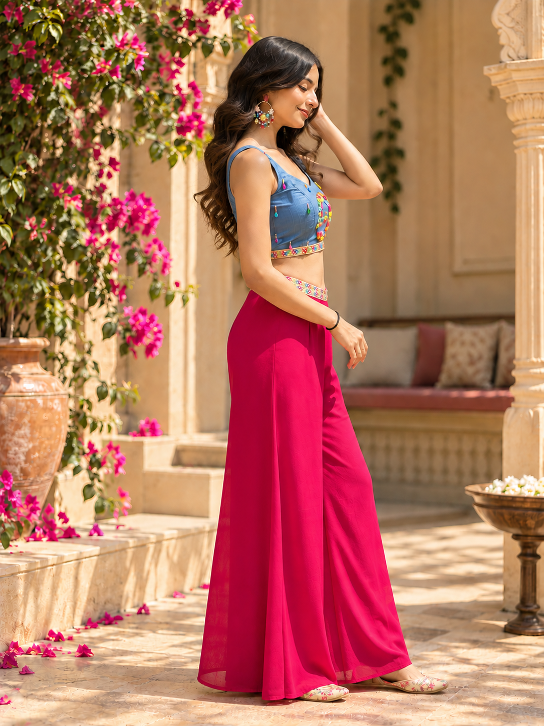 Denim Georgette Palazzo Set