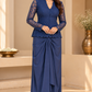Navy Blue Sequin Lace Drape Skirt Set
