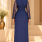 Navy Blue Sequin Lace Drape Skirt Set