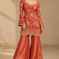 Rust Red Floral Embroidered Palazzo Set