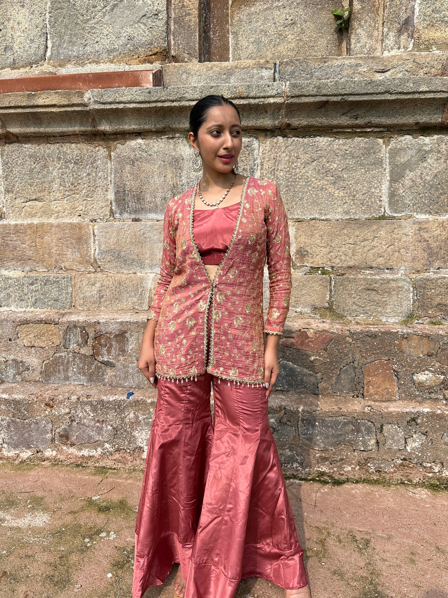 Pink Embroidered Jacket Set