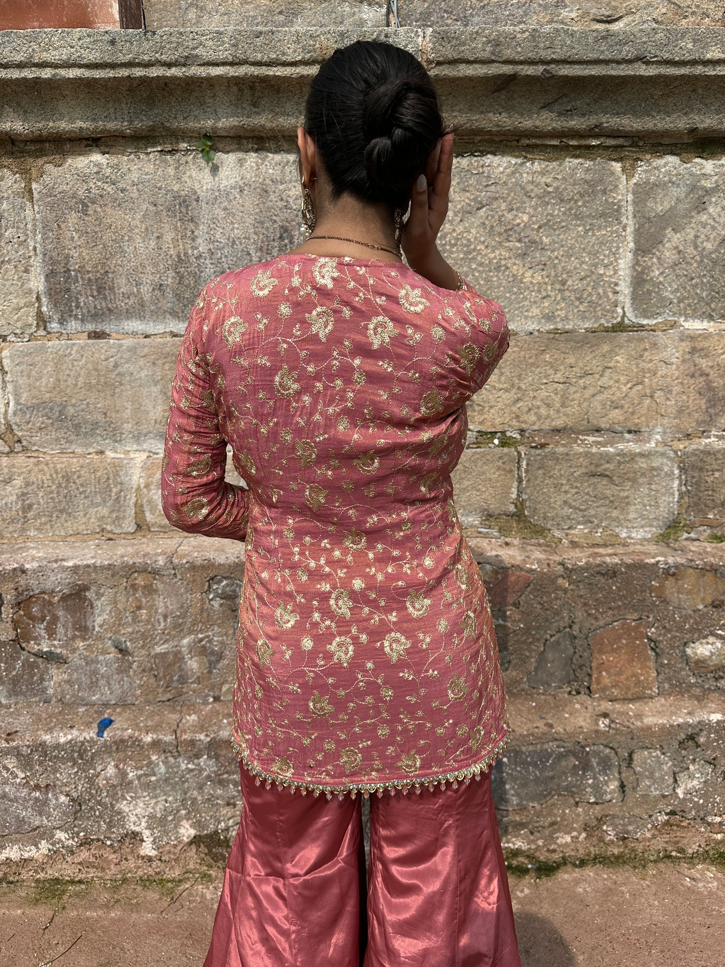 Pink Embroidered Jacket Set