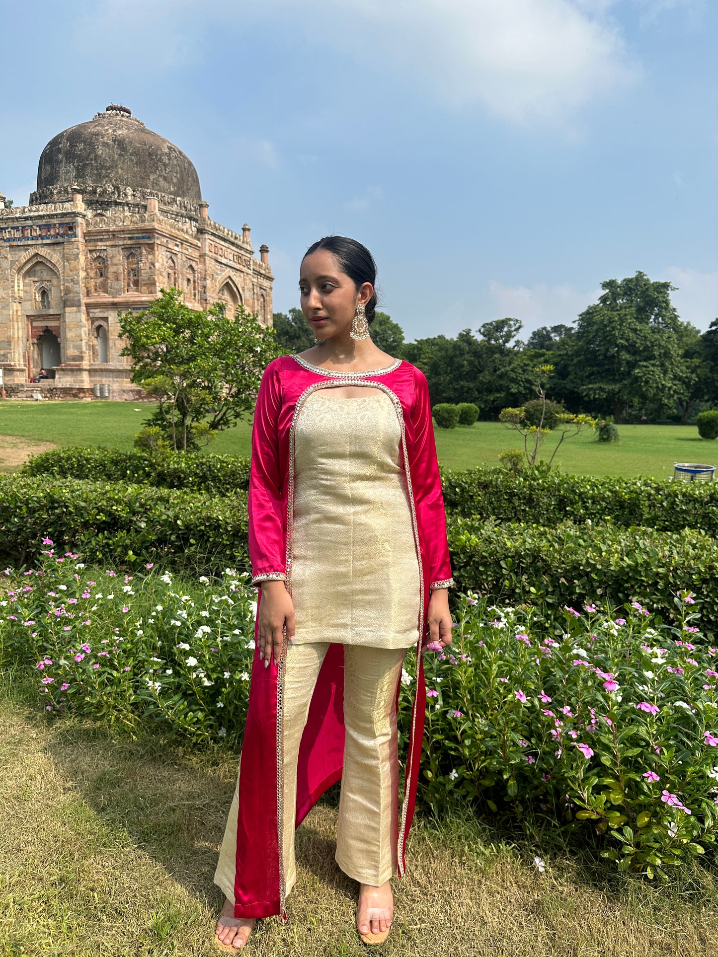 Pink Brocade Jacket Set