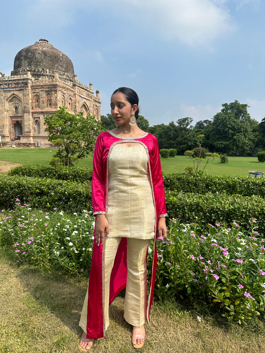 Pink Brocade Jacket Set