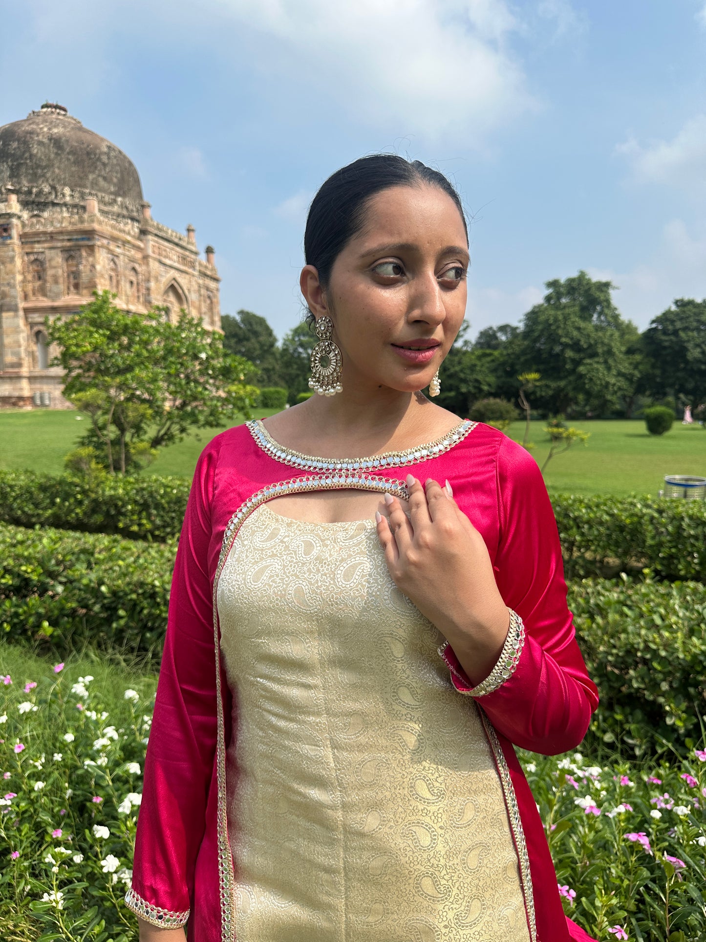 Pink Brocade Jacket Set