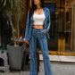 Indigo Stripe Co-ord Set with Handblock Blazer & Bell Bottom Pants