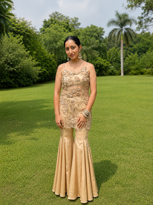 Net Embroidery Sharara Set
