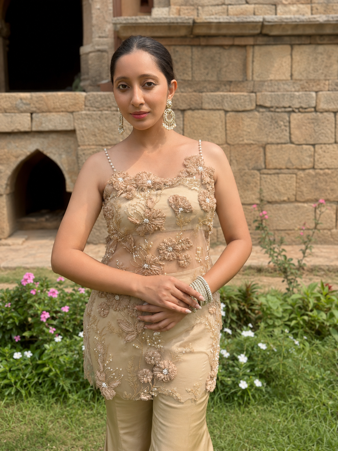 Net Embroidery Sharara Set