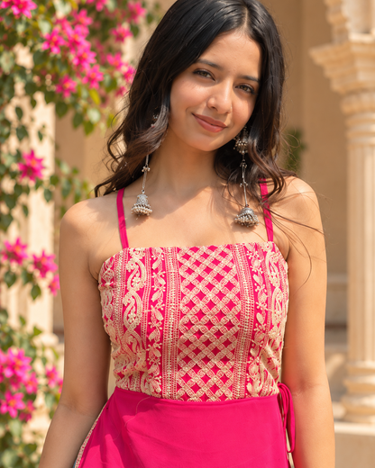 Pink Threadwork Georgette Kurti