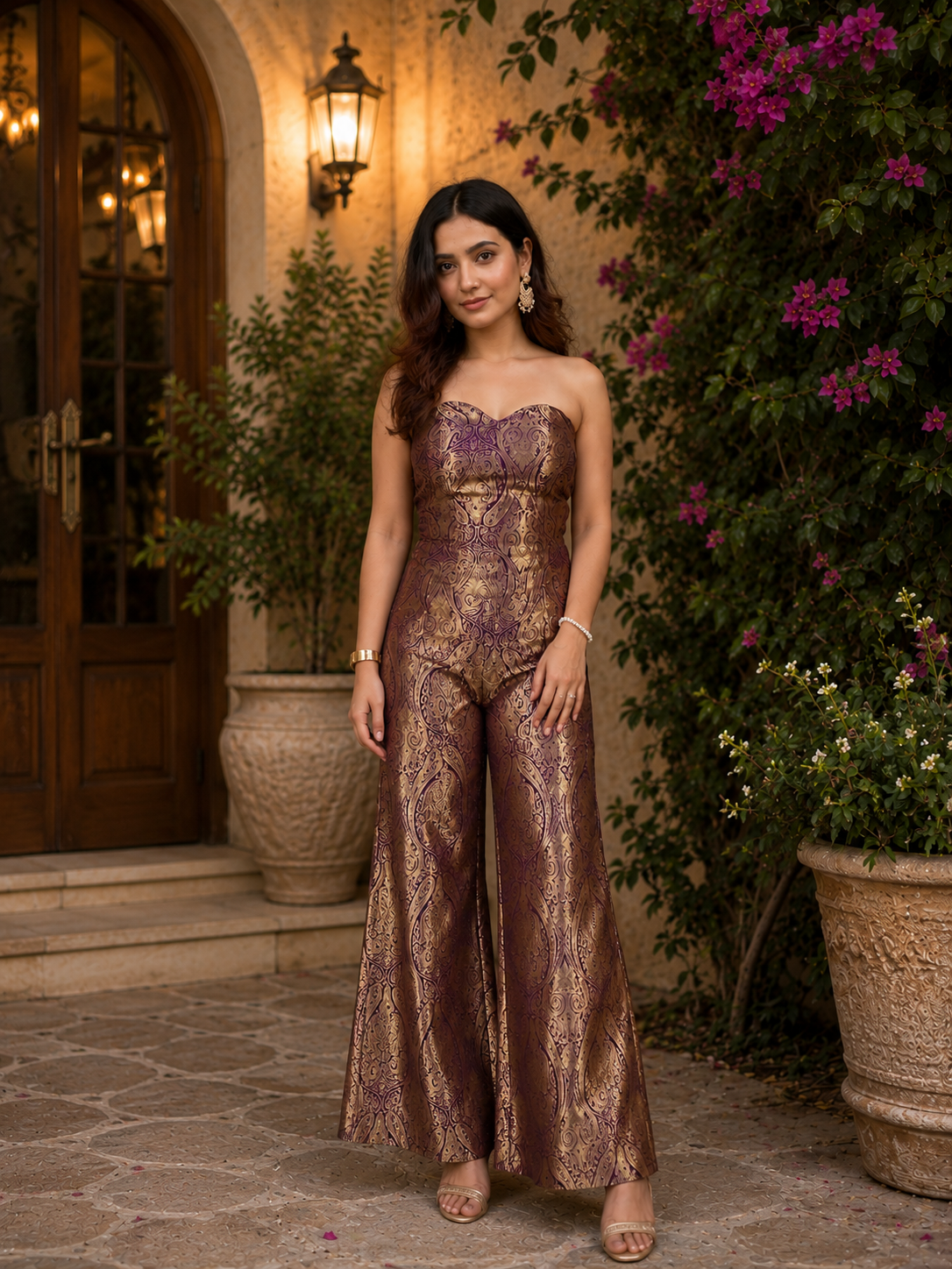 Pure Brocade Co-ord Set with Flared Pants