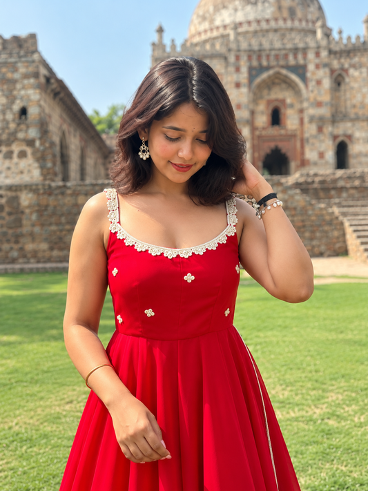 Red Georgette Flared Palazzo Set