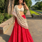Red Printed Skirt & Bralette Set