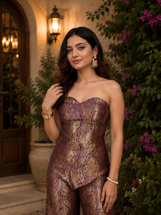 Pure Brocade Co-ord Set with Flared Pants