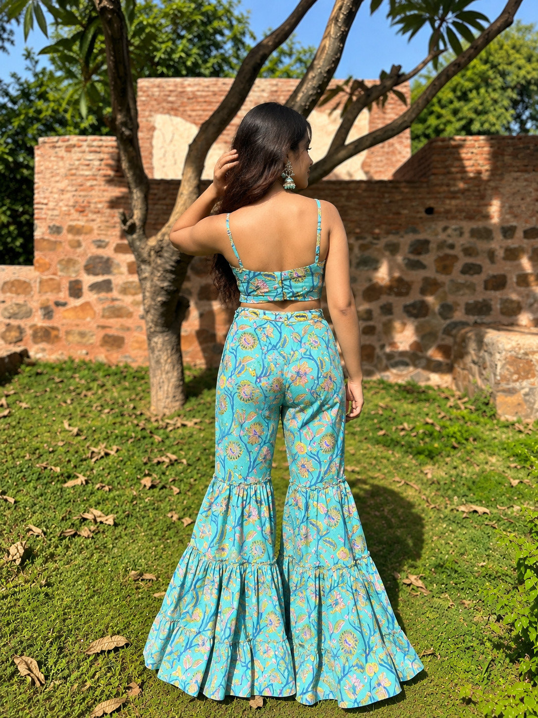Turquoise Handblock Cotton Co-ord Set