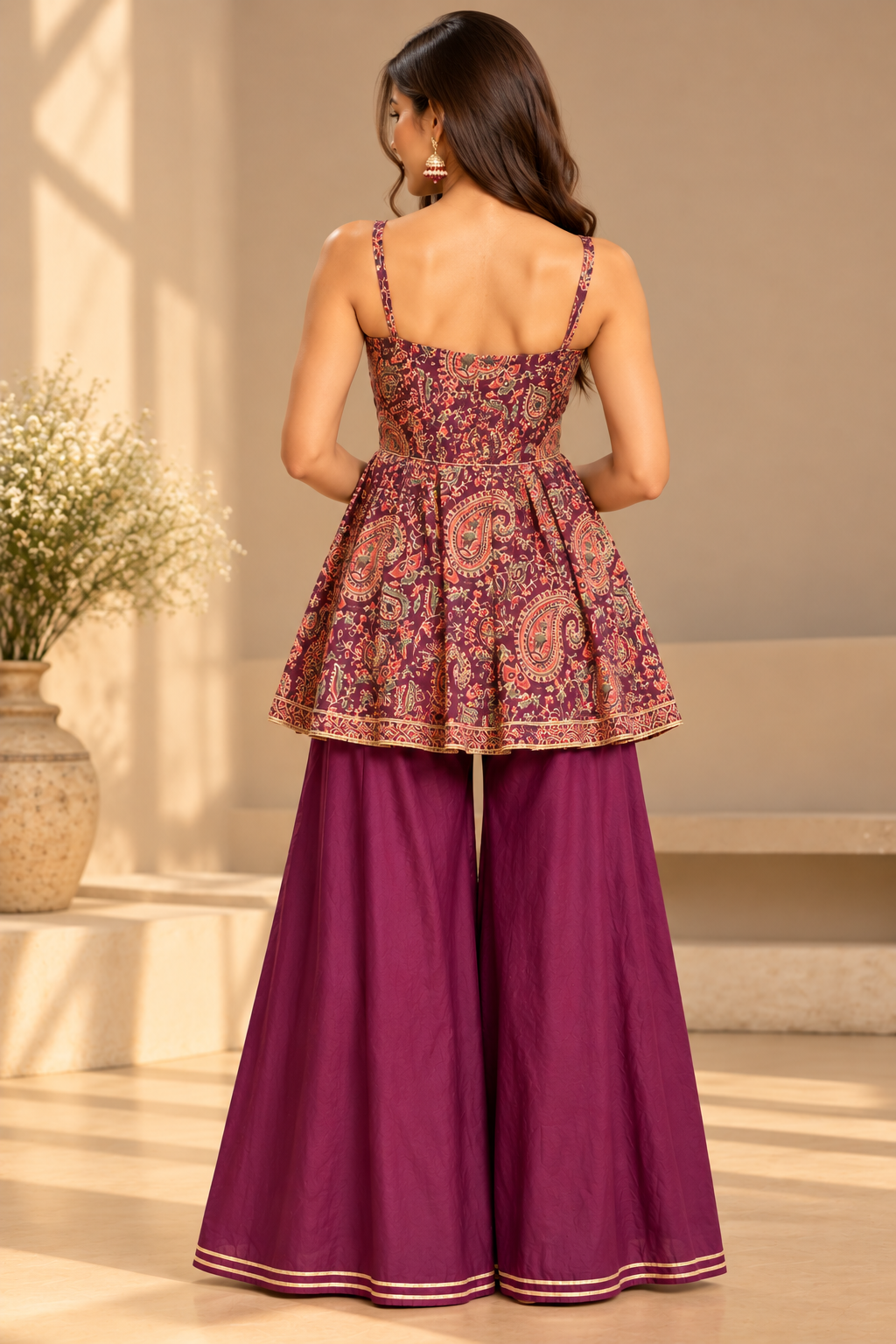 Purple Printed Peplum Palazzo Set