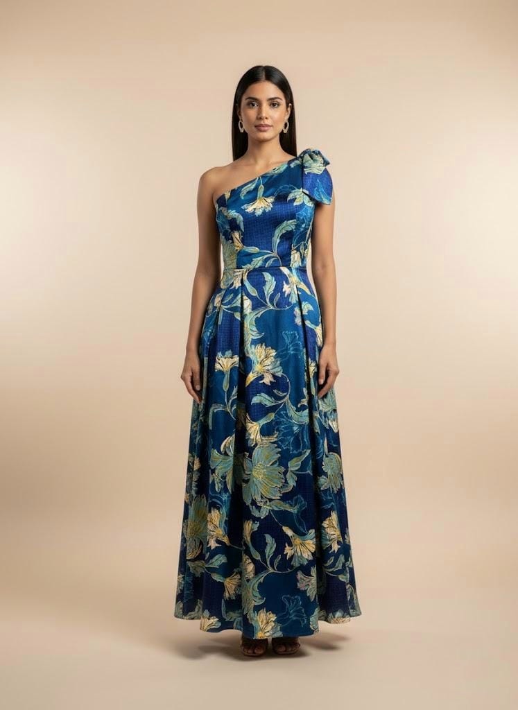 Ocean Bloom One-Shoulder Dress