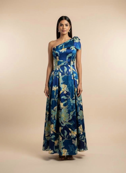Ocean Bloom One-Shoulder Dress