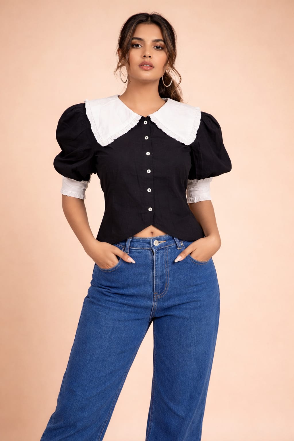 Contrast Collar Cotton Top