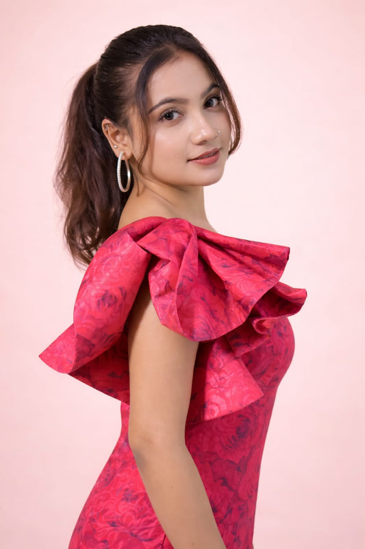 Ruby Ruffle One-Shoulder Dress