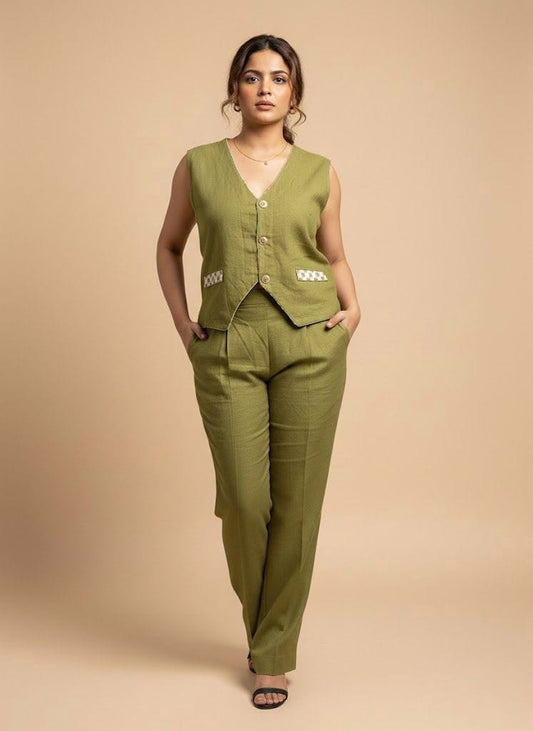Olive Edge Tailored Vest Co-Ord Set