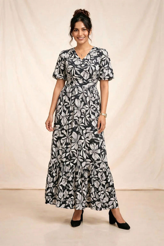 Midnight Bloom Rayon Cotton Dress