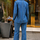 Indigo Stripe Co-ord Set with Handblock Blazer & Bell Bottom Pants