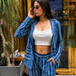 Indigo Stripe Co-ord Set with Handblock Blazer & Bell Bottom Pants